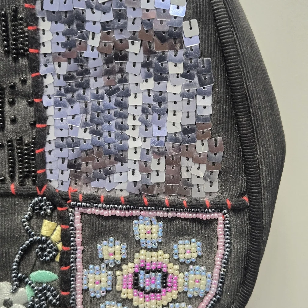 Black Embroidered & Sequin Patch Shoulder Bag